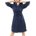 thumbnail image 2 of Unique Bargains Women's Bathrode Knee Length Knit Waffle Spa Robe M Navy Blue, 2 of 7