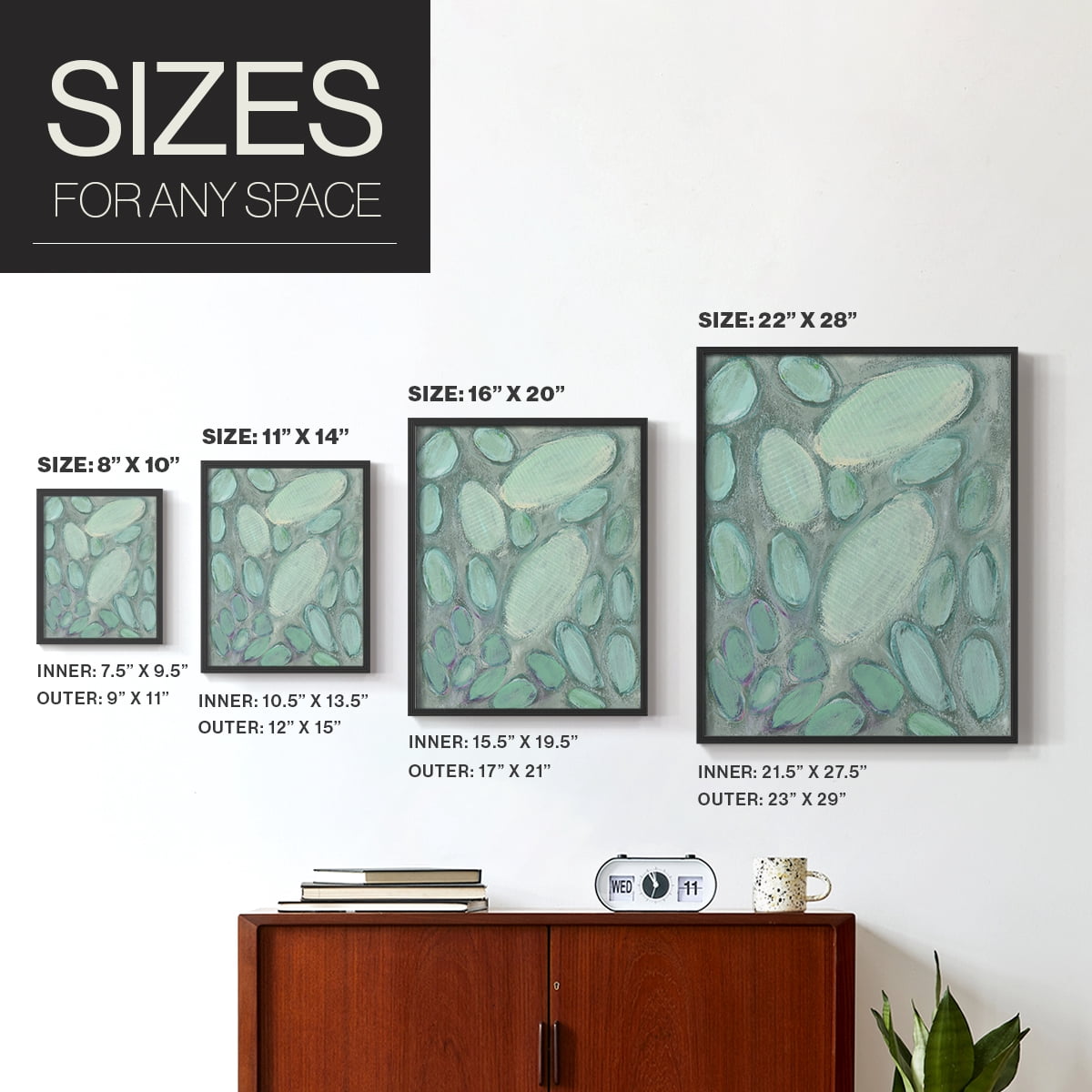 Blue Orbs II Framed Print in Black Solid Wood Framed Print No Nail Hanging