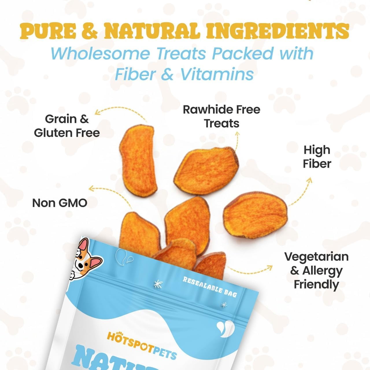 Dehydrated Sweet Potato Dog Treats (2 Pound Bag) - All Natural Rawhide Free Dog Chews