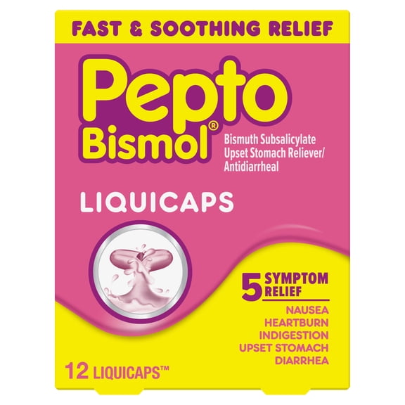 Pepto Bismol Liquicaps, Upset Stomach Relief, Stomach Relief, Anti-Diarrheal, 12 Count