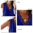 thumbnail image 5 of Camiseta sin mangas con ribete de encaje, color puro, cuello en V, sin mangas, elegante, holgado, informal, chaleco para citas, azul oscuro XXL, 5 of 5