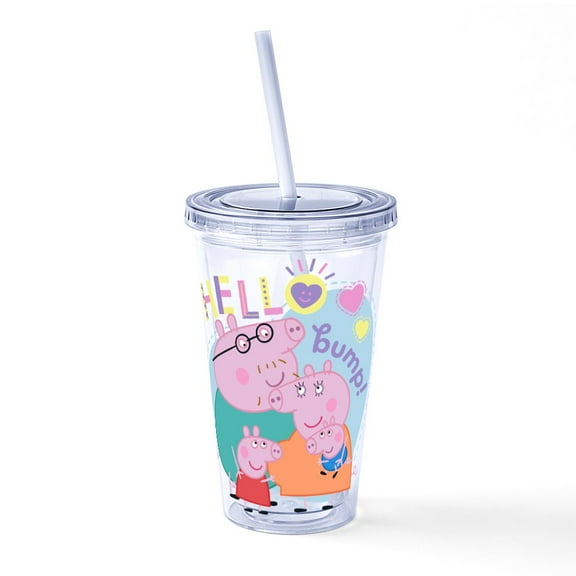 CafePress - Peppa Pig: Hello Bump! - 16 Ounce Classic Clear Insulated Double Wall Tumbler Cup with Lid Straw , Reusable