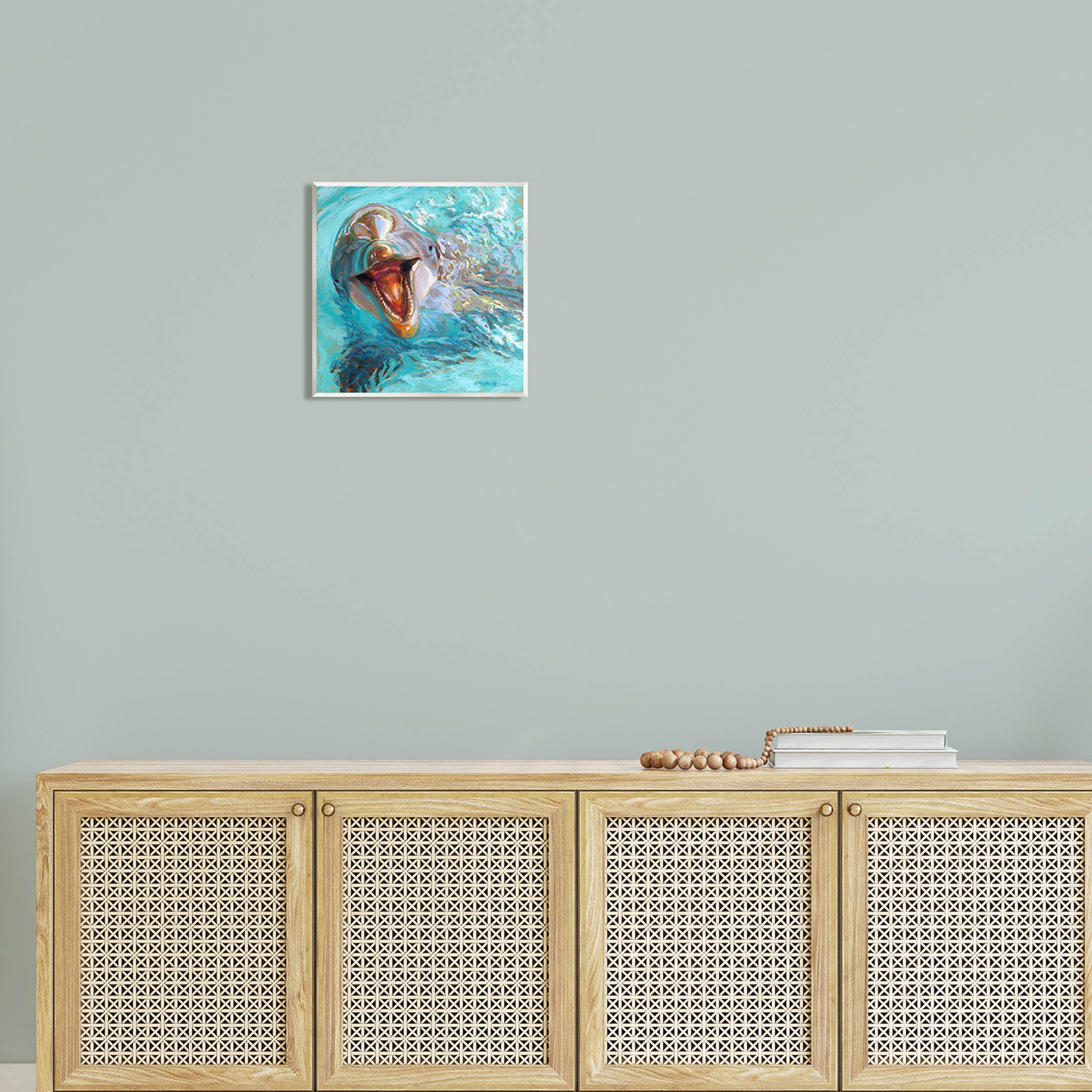 Smiling Dolphin Water Splash Animals & Insects Painting Unframed Art Print Wall Art