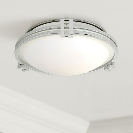 Possini Euro Design Art Deco Ceiling Light Flush Mount Fixture Chrome 12 3/4