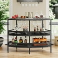 thumbnail image 1 of 3 Tier Bar Unit, Bar Counter with Storage Shelves and Stemware Holder with Footrest for Home Pub, Black Rustic Gray, 1 of 5