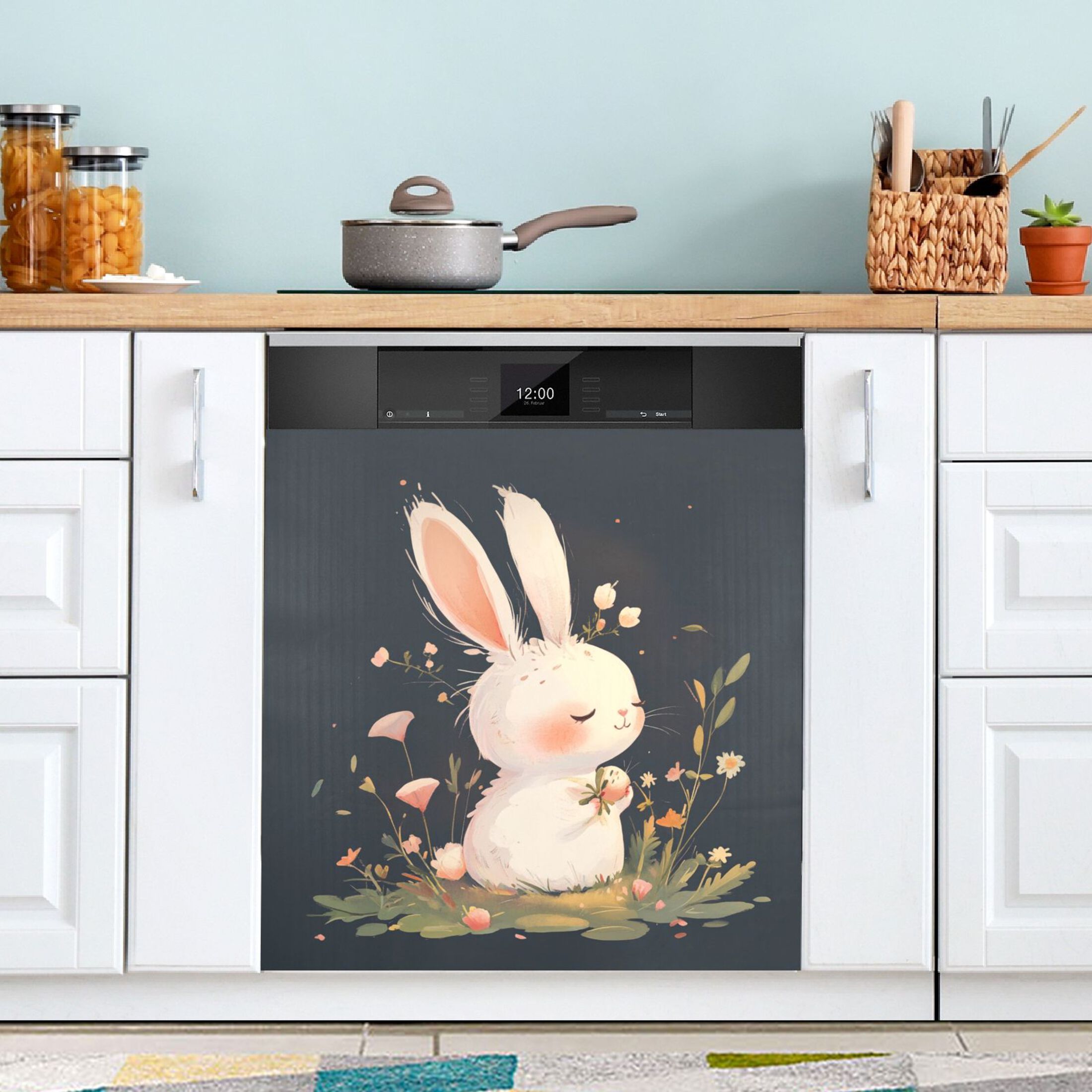 Dishwasher Magnetic Sticker 23x26 Inch Refrigerator Magnetic Sticker Washing Machine Magnetic Sticker Kitchen Panel Magnetic Sticker Home Decor Lovely Cartoon White Rabbit