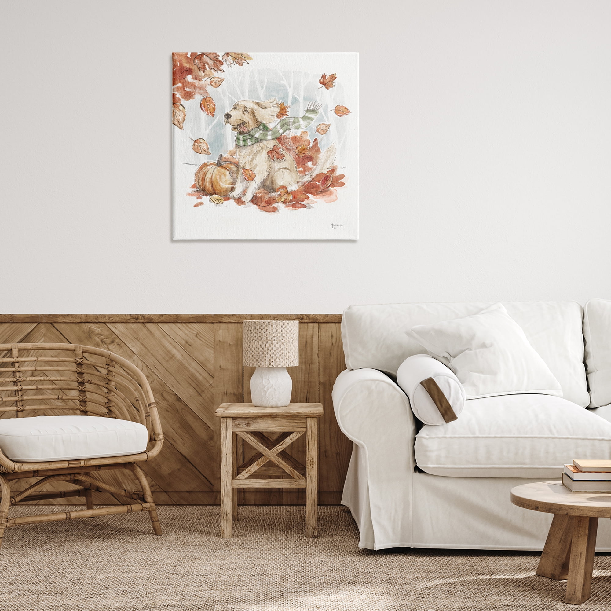 Stupell Industries Happy Autumn Labrador Holiday Painting Gallery Wrapped Canvas Art Prints Wall Art, 30 x 30