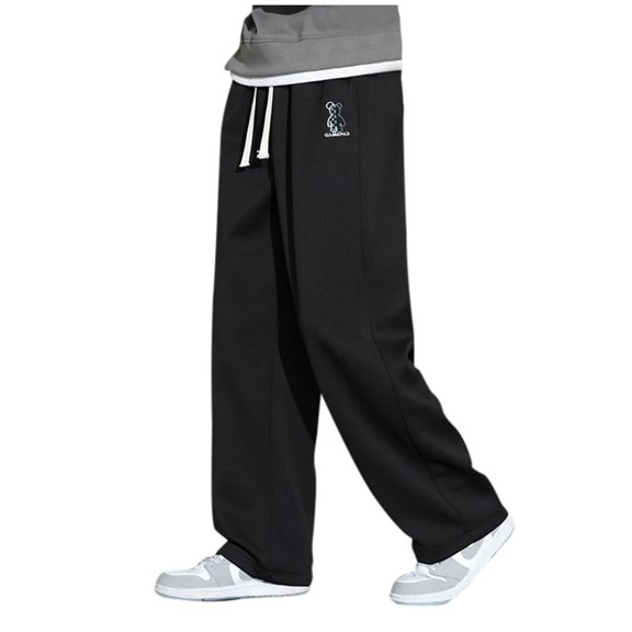 Mens Baggy Sweatpants Y2K Straight Leg Pants Drawstring Streetwear Lounge Trousers Spring Fall Relaxed Fit Black L