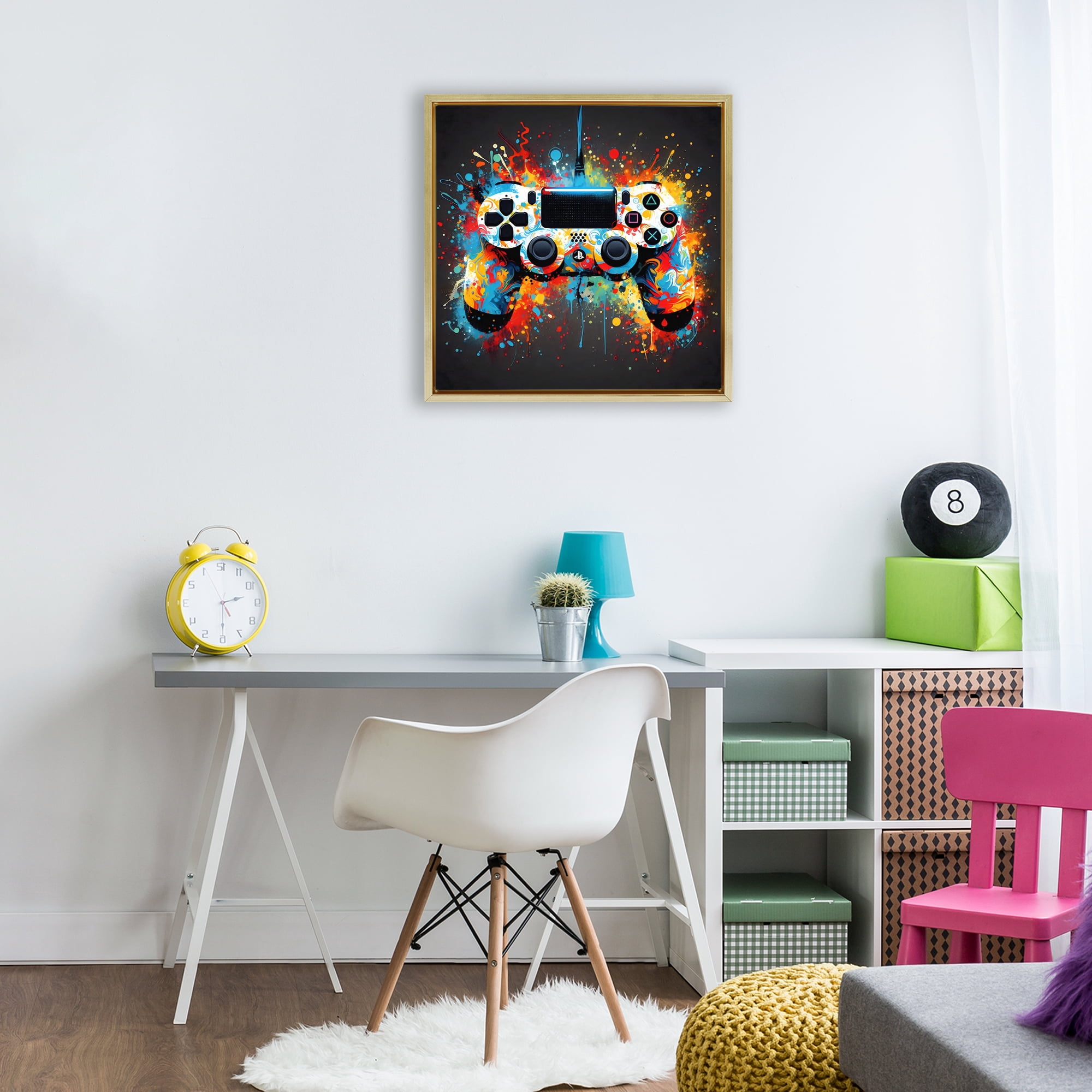 Stupell Industries Colorful Controller Swirl Gold Framed Floater Canvas Wall Art, design by Creative Studio