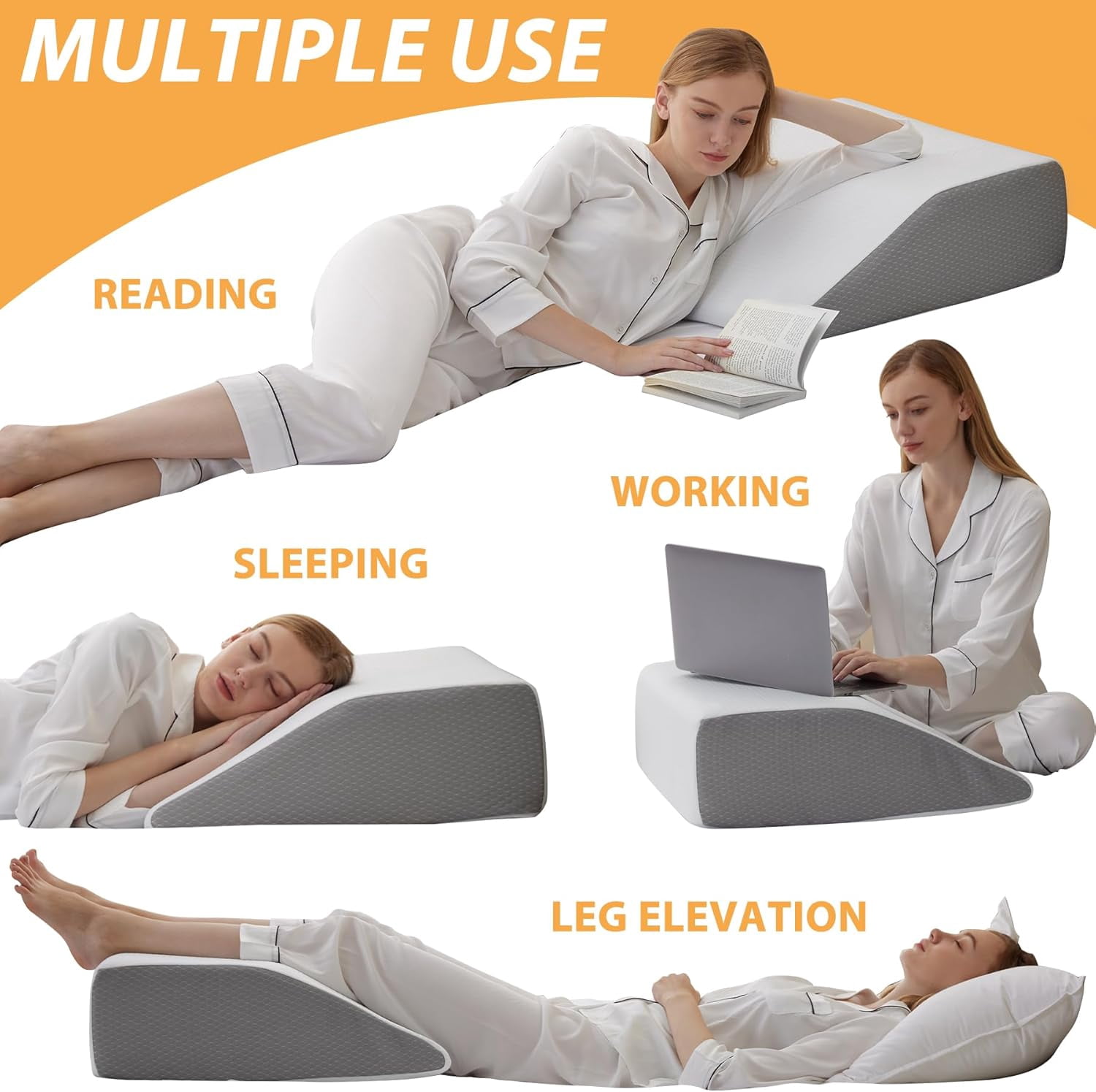 8in Leg Elevation Pillow for Blood Circulation, Leg Wedge Pillow for After Surgery , Foot Knee Pillow White/Grey