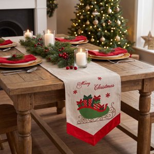 Msgweeeg Christmas Table Runner Christmas Runner for Table Vintage Sleigh Christmas Table Runner Red Green Velvet