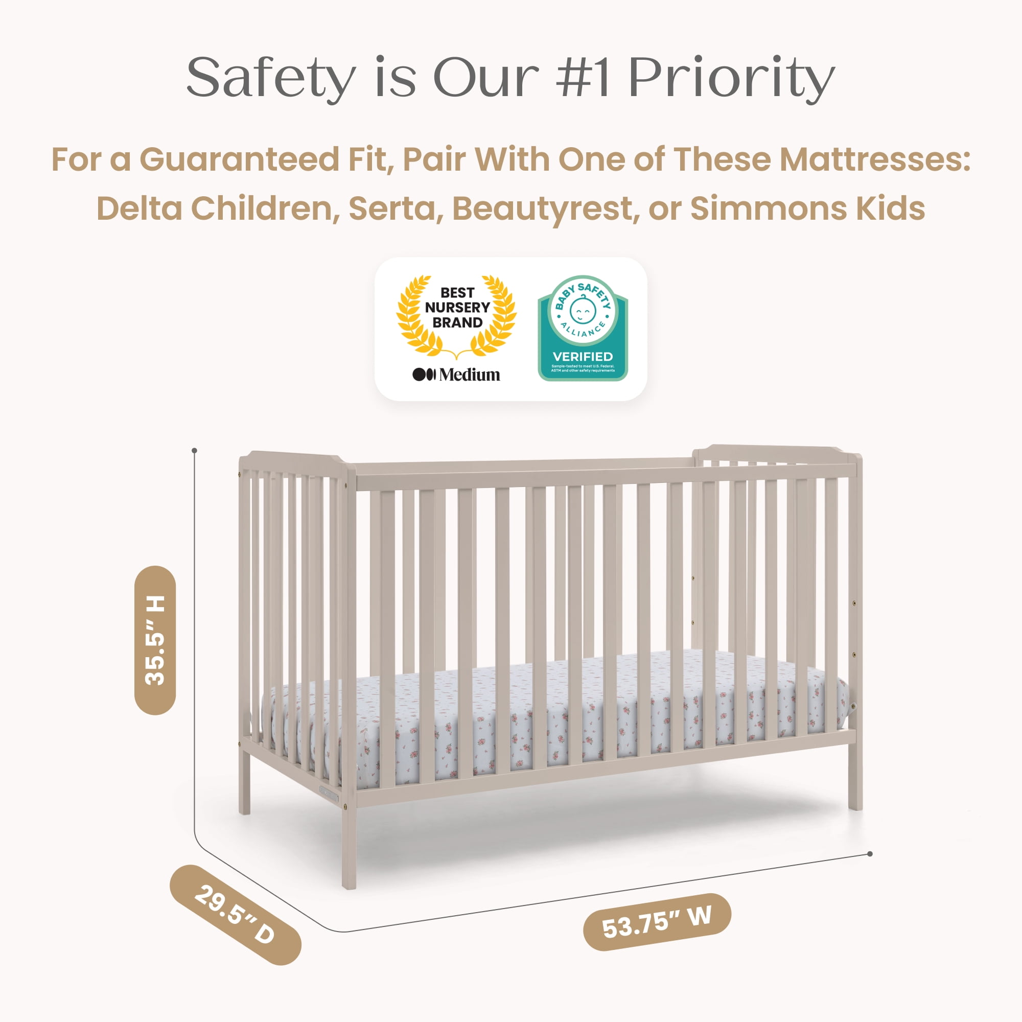Delta Children Emmie 4-in-1 Convertible Crib - Converts from Baby Crib to Toddler Bed, Daybed and Sofa Bed, Fits Standard Full-Size Crib Mattress, Soft Beige