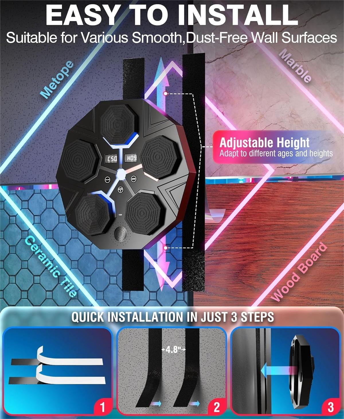 Upgraded Adult Smart Music Boxing Machine, Electronic Boxing Machine with Boxing Gloves, Boxing Music Fitness Machine with Smart Display, Smart Boxing Machine Wall-mounted Music for Home and Gym