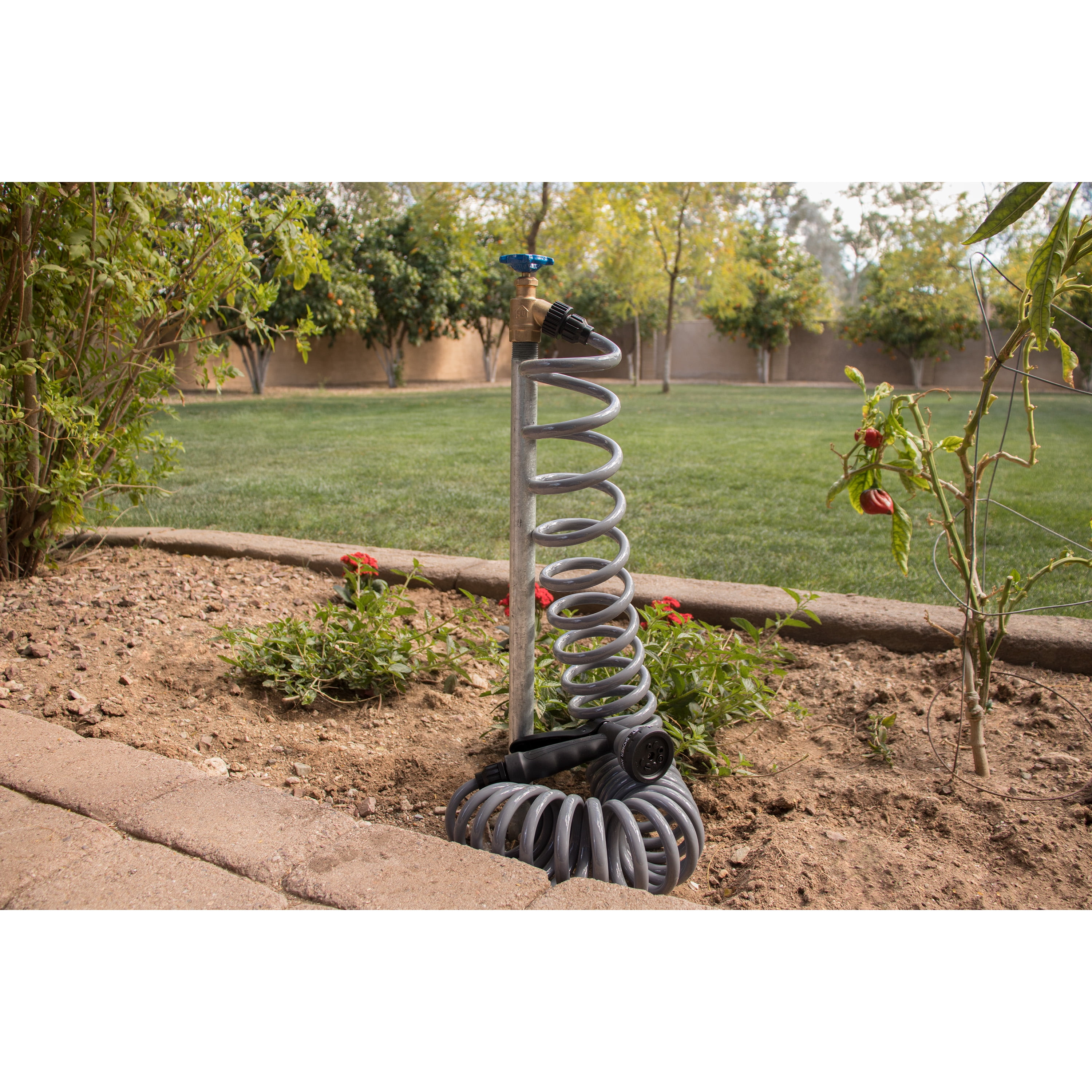 Orbit 50' Gray Coil Hose w/8-Pattern Plastic Nozzle