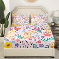thumbnail image 3 of Floral Dog Bed Sheets Set King Sheet Set Cartoon Animal Sheets,Cute Botanical Flower Leaves Moon Golden Retriever Puppy Flat Fitted Sheet with 2 Pillowcases, 3 of 6