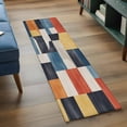 thumbnail image 3 of Abstract Stitching Runner Rugs 2x6 ft White Orange Blue Stripe Art Washable Hallway Rugs Non-Slip Floor Mats Absorbent Carpet Bedside Runners for Bedroom Kitchen Bathroom Laundry Room, 3 of 9