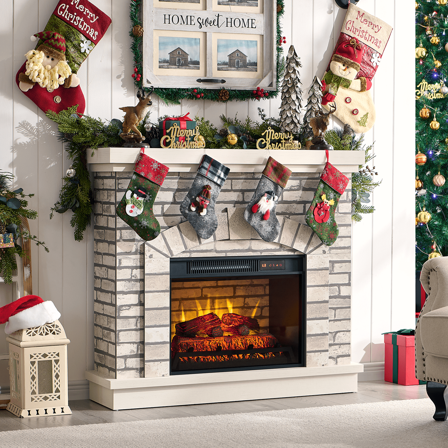 SinCiDo Electric Fireplace with Mantel for 42" TV Stand, Floor Standing Electric Indoor Fireplace