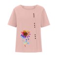 thumbnail image 4 of Camisas Para Mujer Tops Blusas Casual Algodón Y Lino Top Impreso Manga Corta Botón Túnica Camiseta Blusa Odeerbi ODB139473, 4 of 5