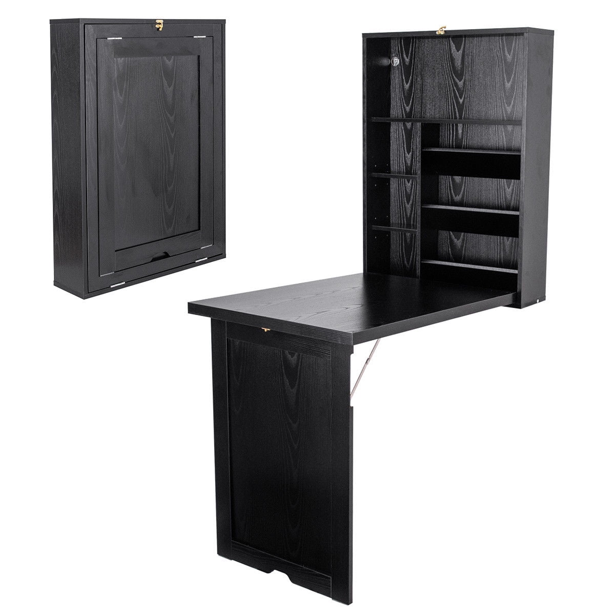 Gymax Wall Mounted Fold-Out Convertible Floating Desk Space Saver Writing Table Black
