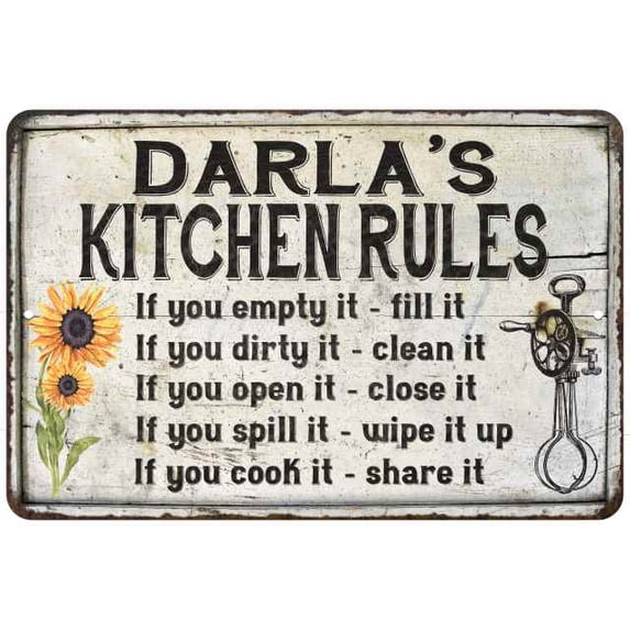 Darla's Kitchen Rules Chic Sign Vintage Decor 8x12 Metal Sign 108120032474