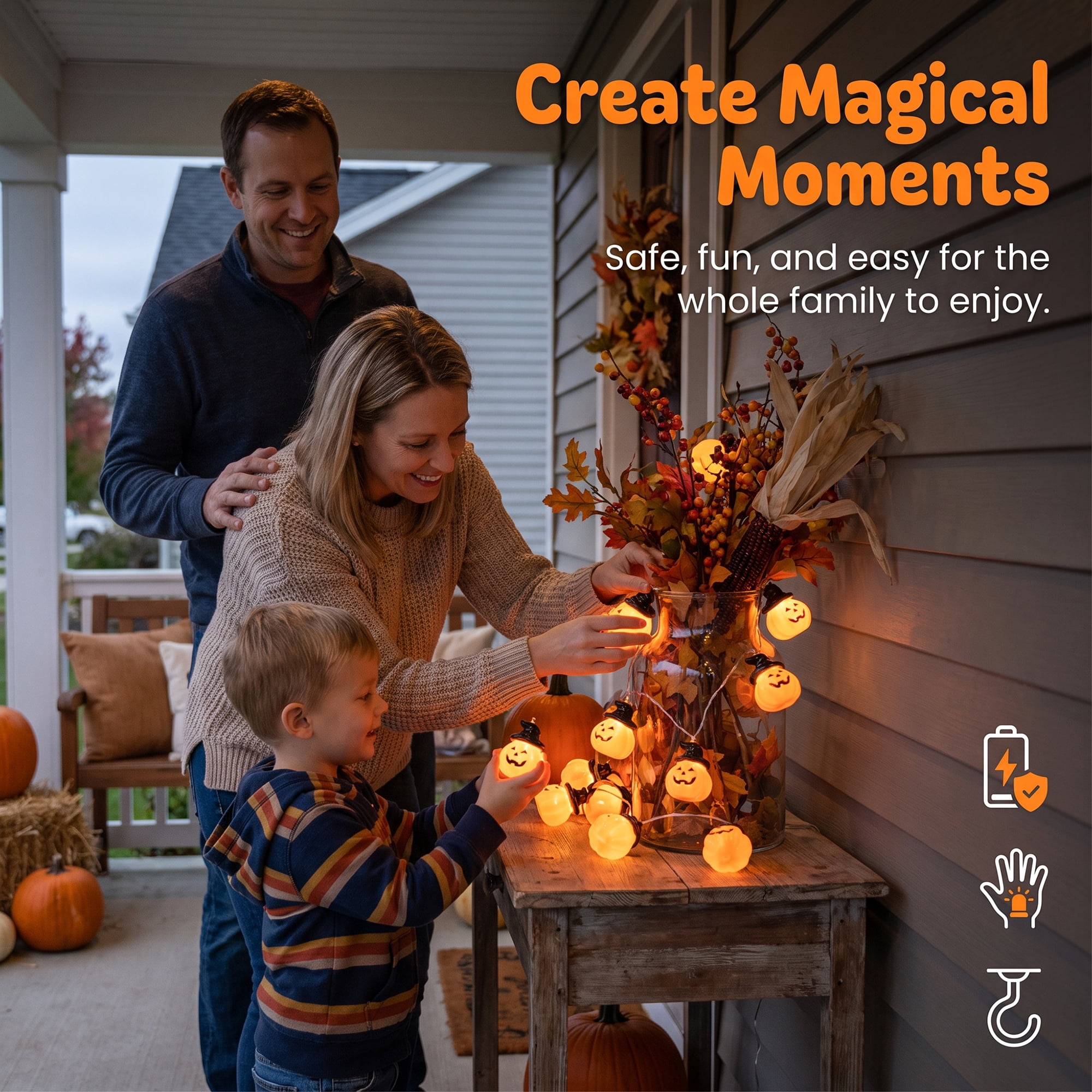 Unique Bargains Jack-O'-Lantern Fairy Twinkle Lights 9.8 ft Black Hat Battery Operated