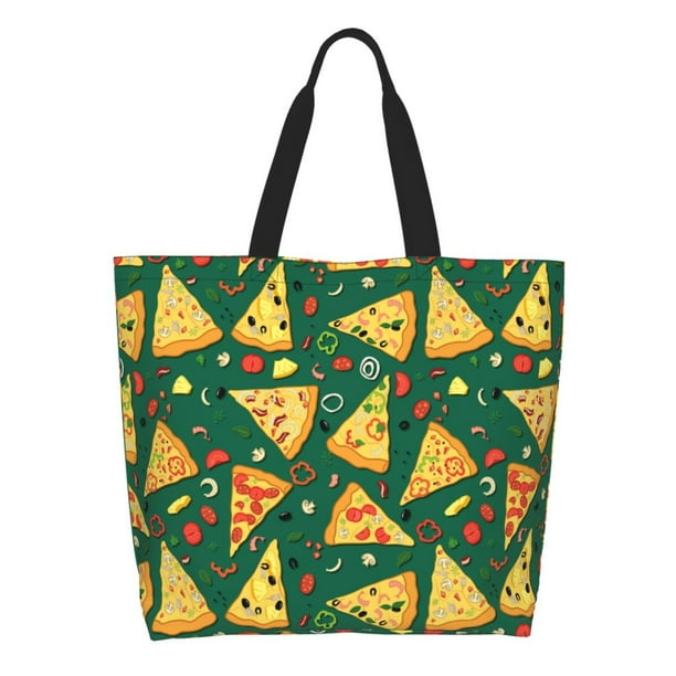 Fotbe Pizza Bolsa Tote Estética de Lona con Estampado para Mujer - Bolsa Reutilizable de Hombro Casual para Vacaciones, Compras, Trabajo y Gimnasio