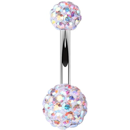 Clear Belly Barbell - BodyJ4You Belly Button Ring Disco Ball Aurora CZ Crystal 14G Navel Barbell Banana Bar Body Jewelry