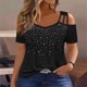 thumbnail image 1 of Fiudx Tops para Mujer Blusas Informales Lisas para Mujer, Camisas de Manga Corta con Cuello En V, Top Calado con Hombros Descubiertos, 1 of 6