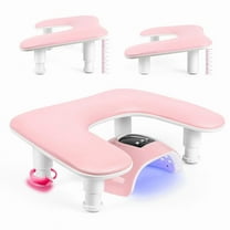 Manicure Arm Rest for Nails Tech: U-Shaped Adjustable Nail Armrest -PU Leather Hand Stand Rest for Manicurists Pink