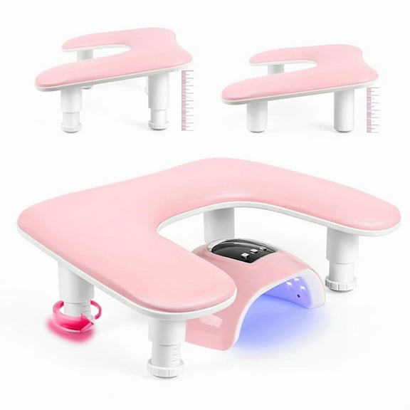 Manicure Arm Rest for Nails Tech: U-Shaped Adjustable Nail Armrest -PU Leather Hand Stand Rest for Manicurists Pink
