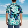 thumbnail image 6 of Balery Blue Floral with Butterflies Print Men's Hawaiian Shirts Short Sleeve Beach Shirt Relaxed Fit Vacation Button Down Shirts-Large, 6 of 9