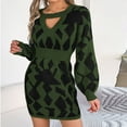 thumbnail image 4 of Usmixi Womens Dresses Knitted Dresses for Women Winter Long Sleeve Elastic Waist Cozy Sweater Dress Fashion Camouflage Party Club Keyhole Bodycon Mini Dresses Weekly, 4 of 5