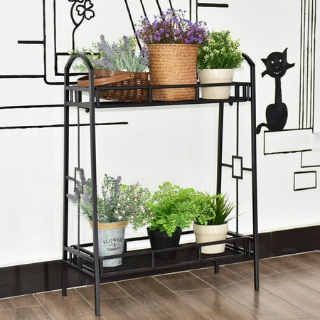 Costway Heavy Duty 2 Tier Metal Flower Pot Rack Plant Display Stand Costway Heavy Duty 2 Tier Metal Flower Pot Rack Plant Display Stand Shelf Holder Decor