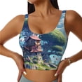 thumbnail image 1 of Balery Fantasy Treehouse Planet Scene Sujetadores deportivos con espalda cruzada para mujer, acolchados, sin costuras, de alto impacto, ideales para yoga, gimnasio, entrenamiento y fitness.-Large, 1 of 8