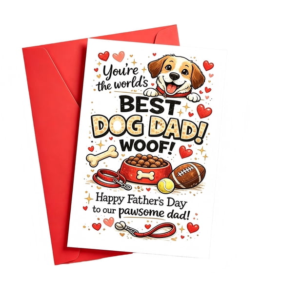 Clearance Under $3 Father'S Day Card With Envelope Dog Dad Father'S Day Card Paper For Father'S Day Gift Giving Dog Dad Celebration Red (1Pc)