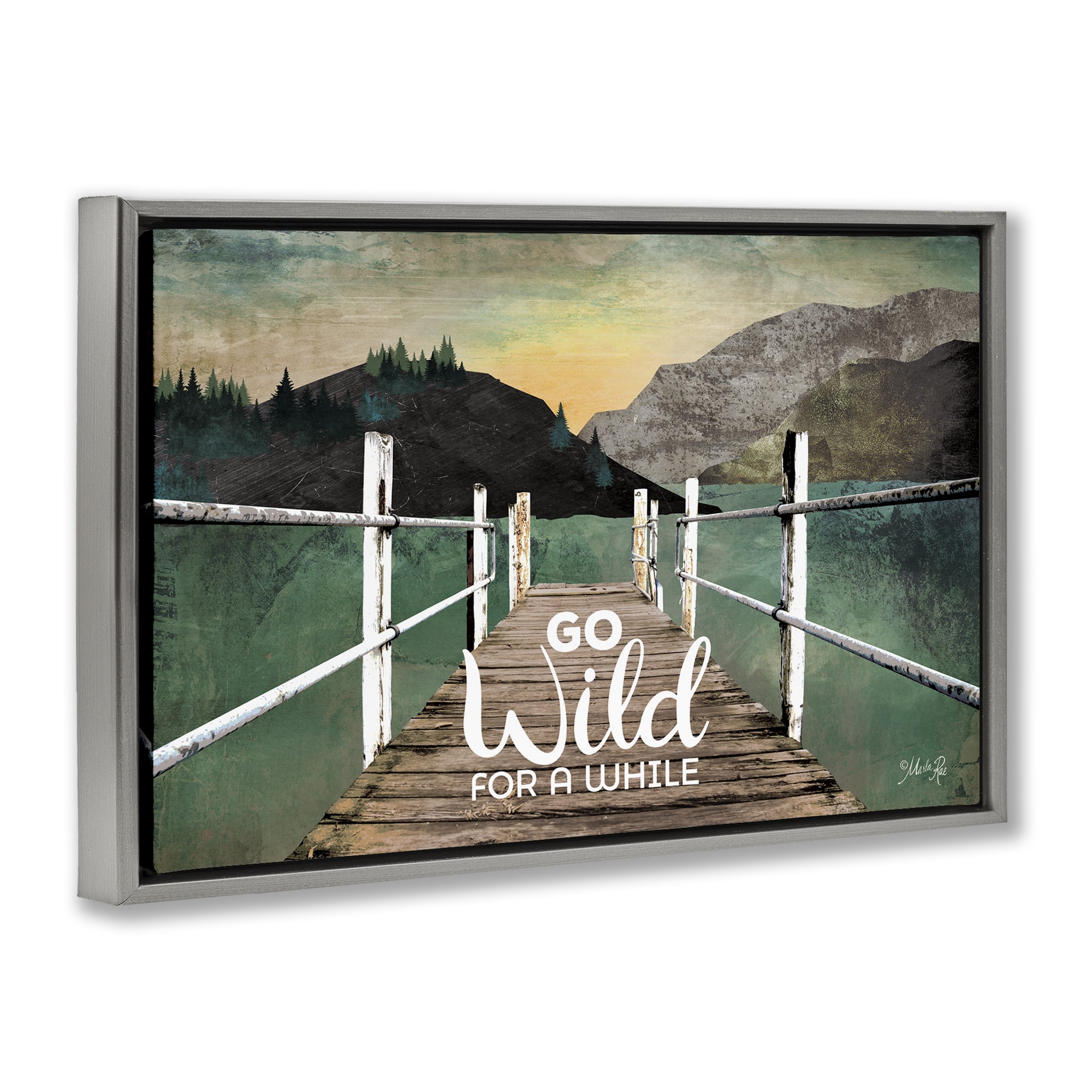 Stupell Industries Go Wild Rustic Phrase Landscape Painting Gray Floater Framed Canvas Art Print Wall Art, 25 x 17