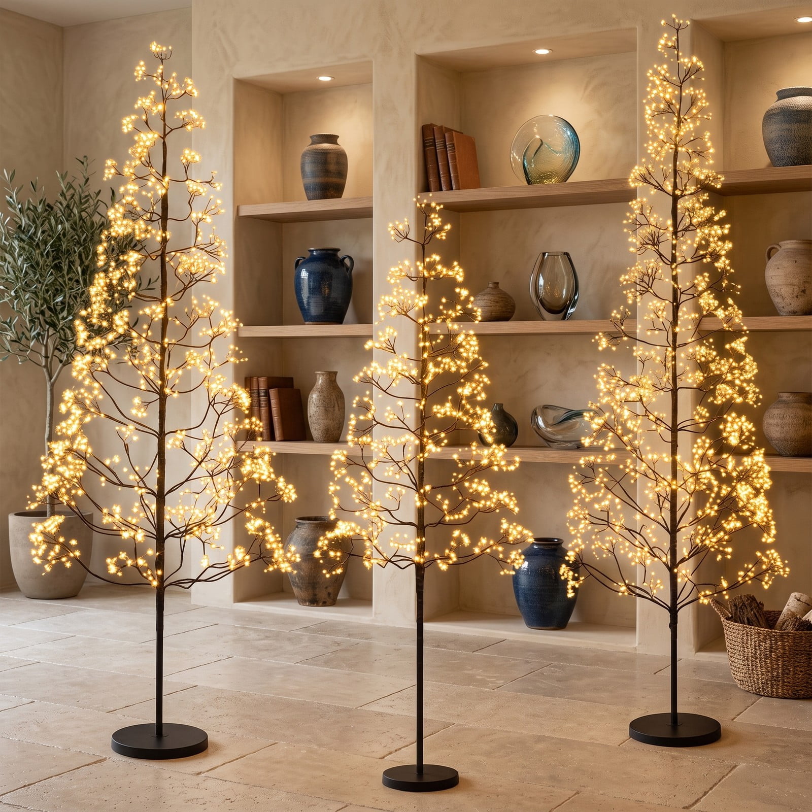 RUIE 7 FT Pre-Lit Artificial Cedar Alpine Christmas Tree with 2100 Warm White LED Lights, Weighted Base, Sectional Design for Indoor Holiday Decor, Black