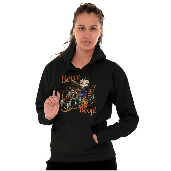 Biker Betty Boop Flaming Motorcycle Hoodie Sweatshirt Women Brisco Brands S