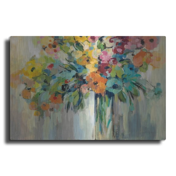 Luxe Metal Art 'Cloud of Flowers' by Silvia Vassileva, Metal Wall Art, 24" x 16"
