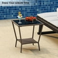 thumbnail image 4 of Kinbor Patio Tables Wicker Coffee Table, Outdoor Side Table Square Tempered Glass Top with Storage, Sesame Color, 4 of 9