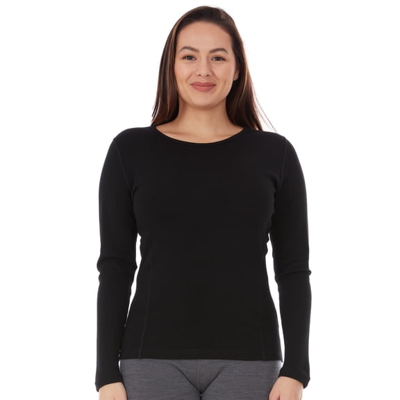100% Merino Wool - Women's Midweight Base Layer - Long Sleeve Crew - Black - X-Small