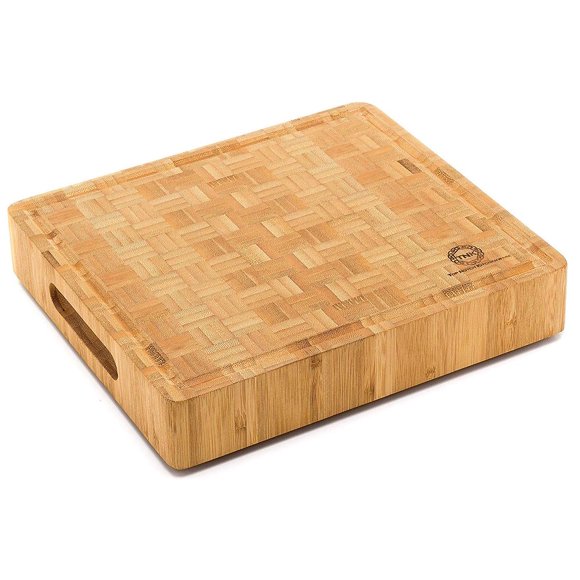 Small End Grain Bamboo Cutting Board | Professional, Butcher Block | Non-Slip Rubber Feet