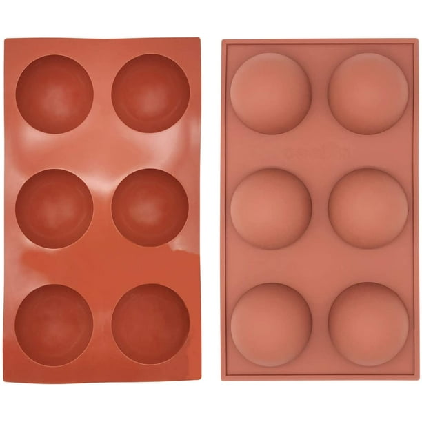 Paquete de 2 moldes grandes para bombas de chocolate, molde de silicona semiesférico de 6 orificios, molde para cubitos de hielo, molde antiadherente para helados, utilizado para chocolate, dulces, pasteles, gelatina, mousse, cubitos de hielo, rojo ladrillo Sailing Electrónica