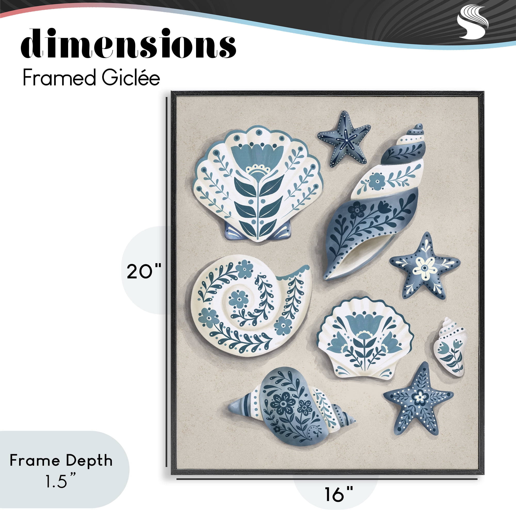 Stupell Industries Teal Nautical Floral Seashells Black Framed Giclee Art, design by Penny Aguilera