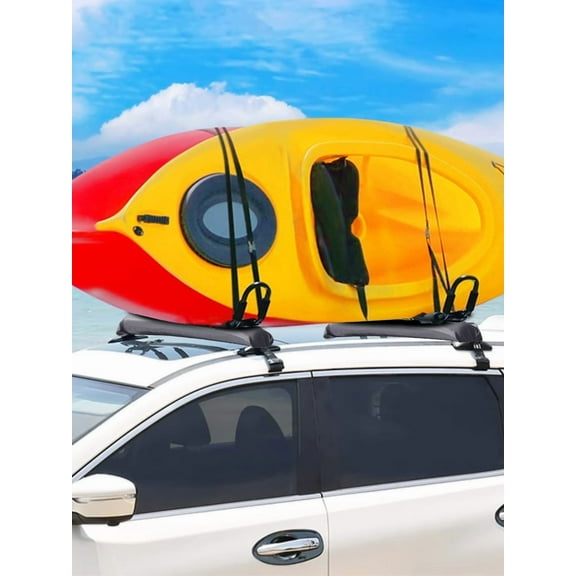 Ludlz Universal Soft Roof Rack Pads for Kayak & Surfboard - Heavy Duty Car Roof Carrier System with 2 Tie Down Straps, 2 Ropes & 2 Quick Loop Straps (No-Scratch Design)