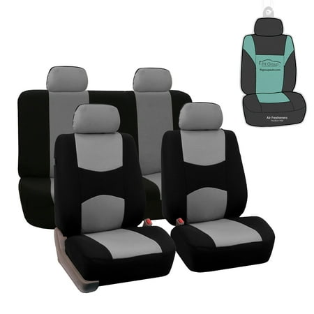 FH Group Universal Flat Cloth Fabric Car Seat Cover Full Set with Bonus Air Freshener