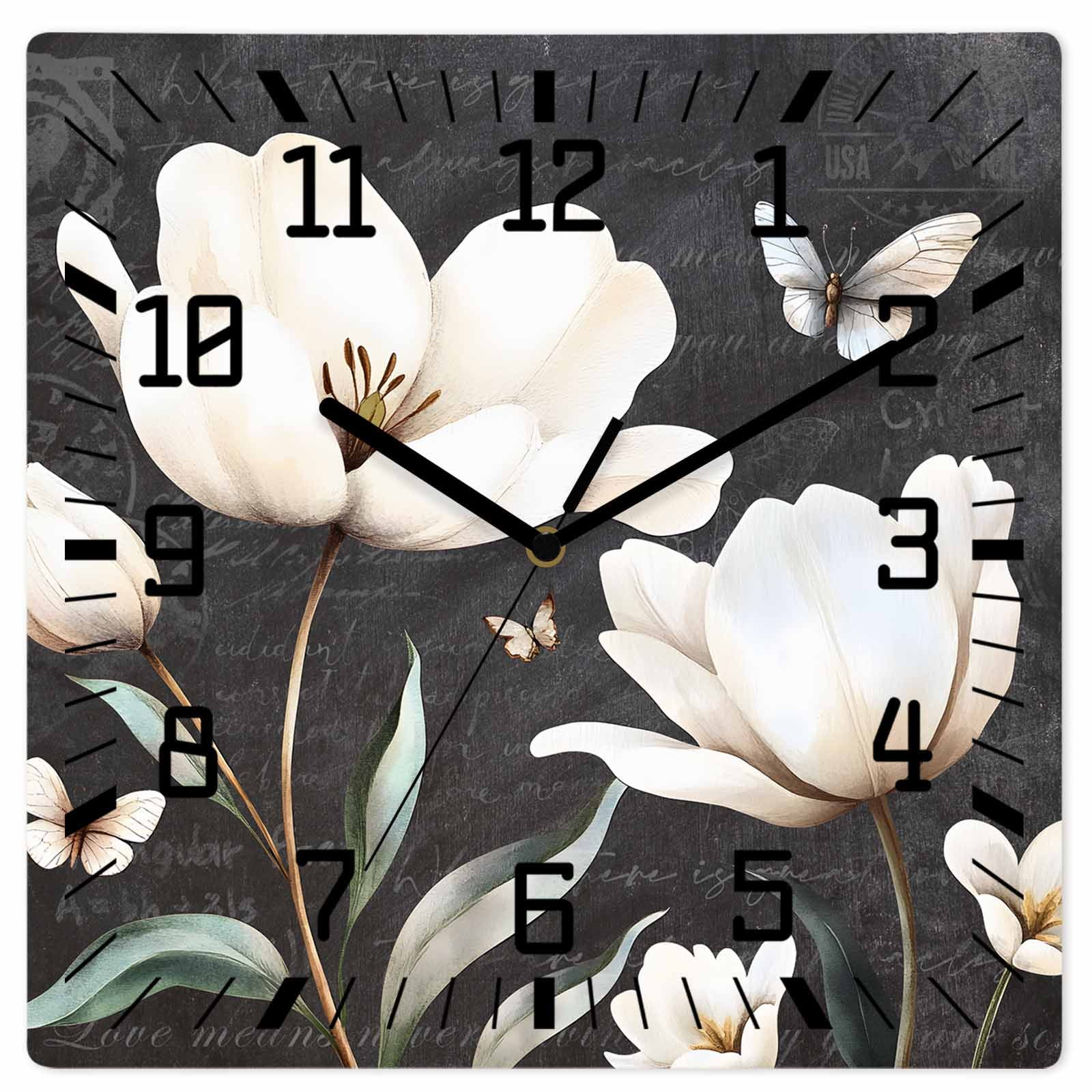 Farmhouse Floral Wooden Wall Clock Silent Non Ticking, Magnolia Flowers Vintage Blackboard Square Wall Clocks Battery Operated, Decor Clock for Home Office, Living Room, Kitchen, 10 Inch