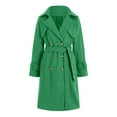 thumbnail image 6 of Pimfylm Women's Notch Lapel Double Belted Long Outwear Winter Coat Green, M, 6 of 7