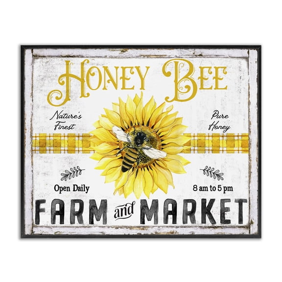 Stupell Industries Rustic Honey Bee & Flower Insects Painting Black Framed Art Print Wall Art, 14 x 11