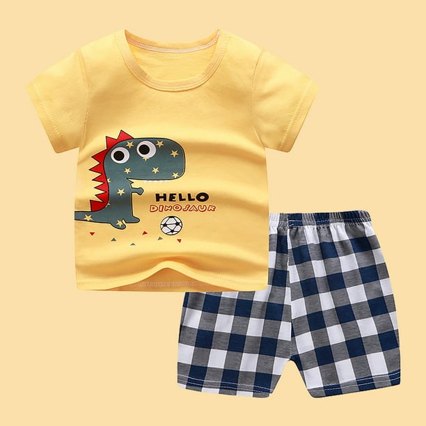 Herrnalise Toddler Boys Cartoon Print Pattern Short Sleeve Clothes Summer Twopiece Sute Clothes